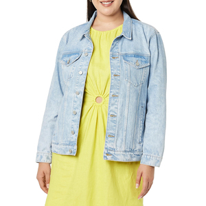 Veste en jean tricotée décontractée pour femmes de haute qualité, à manches longues, bleue, grande taille, vente en gros - Product Image 1