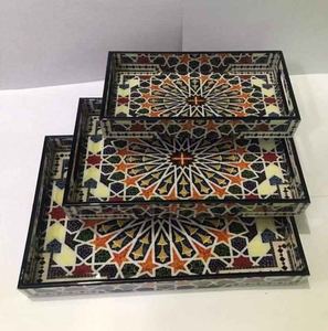 Bandeja de servicio impresa de madera de alta calidad para restaurantes y uso doméstico Bandeja de servicio hecha a mano Eid Festival - Product Image 1