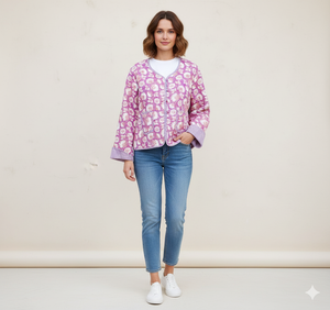 เสื้อแจ็คเก็ตสไตล์โบฮีเมียนแบบใหม่ แจ็คเก็ตผ้าควิลท์แบบกลับด้านได้สำหรับทุกเพศ ทำด้วยมือจากผ้าฝ้ายอินเดีย เสื้อโค้ทฤดูหนาวและฤดูใบไม้ผลิ ลายพิมพ์ขอบไม่เย็บ สำหรับฤดูใบไม้ร่วง - Product Image 1