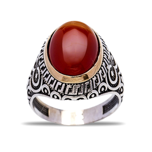 Gema de ágata de forma ovalada auténtica, diseño otomano, turco, joyería de plata de ley 925 hecha a mano - Product Image 3