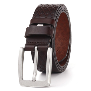 เข็มขัดหนังวัว100% สไตล์ลำลองหัวเข็มขัดโลหะผสมทรงสี่เหลี่ยมลายทึบสำหรับเปลี่ยนแบบลำลองจากโรงงาน - Product Image 4