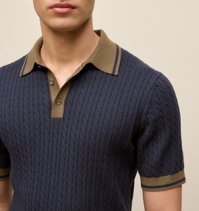 Custom OEM <strong>Men's</strong> Cable Knit Polo <strong>Shirt</strong> Contrast Tipped Collar Short Sleeve Knitted Polo Sweater Textured Knitwear <strong>for</strong> <strong>Men</strong> - Product Image 6
