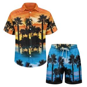 Cheap High Quality Printed Men's Casual <b>Knitted</b> Summer Short <b>Set</b> with Stand Collar Shirts - Product Image 1