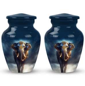 Majestic Blue Elephant Decorative Urn <b>for</b> <b>Ashes</b> Customized Aluminum Modern <b>Keepsake</b> Adult Burial Large & Small Sizes Available - Product Image 2