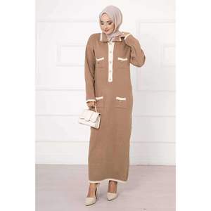 Vestido de punto decorado con botones y detalle de ganchillo Estilo casual ceñido al cuerpo en verano Hecho de Spandex Tejido de lana de Cachemira - Product Image 2