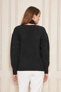 Ensemble pull et écharpe en tricot oversize à col en V pour femme – Tenue d'hiver élégante et décontractée en mélange de laine, coupe ample, deux pièces - Product Image 6
