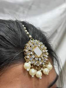 ต่างหูแบบชาติพันธุ์สำหรับเจ้าสาว ประดับด้วยไข่มุกและมังติกก้าแบบเข้าชุด ชุบทอง ชุดเครื่องประดับแบบดั้งเดิม เหมาะสำหรับเป็นของขวัญ - Product Image 3