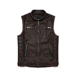 Custom Men's Genuine Leather Motorcycle <b>Vest</b> Vintage <b>Brown</b> Biker <b>Vest</b> Zip Front Sleeveless Leather Waistcoat Made In Pakistan - Product Image 2