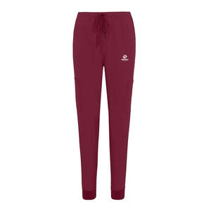 Uniforme Médico para Mujer, Manga Corta, Color Granate, Cuello Alto Simulado, Estilo Cruzado, Algodón Twill Elástico, Cuello en V, Pantalones Jogger - Product Image 6