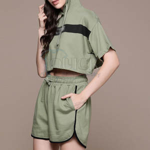 Bas quantité minimale de commande dernière conception solide décontracté tricot 100% coton sweat à capuche pour femme ensemble court de haute qualité respirant coupe régulière à la mode 2025 - Product Image 2