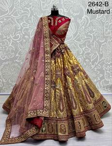 Hermoso Lehenga Choli de Seda para Fiesta con Parches de Terciopelo y Lentejuelas, Sin Arrugas - Product Image 5