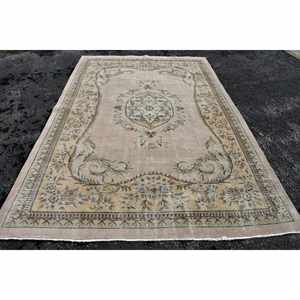 Tapis en laine vert beige classique fait à la main 6.7X10 pieds Rectangle Patchwork Design pour salon Latex support pour adolescents tapis de chevet - Product Image 1