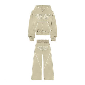 Sudadera con capucha y pantalones de chándal acampanados con doble cintura y diamantes de imitación de fabricante personalizado, conjunto de chándal holgado de gran tamaño para hombre - Product Image 6