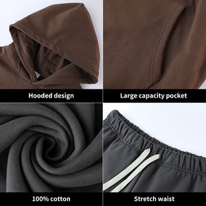 Conjunto de dos piezas de gimnasio de 100% gramos de algodón 530 para hombre, chándal deportivo de invierno con patrón sólido, trajes para correr, sudaderas con capucha y pantalones de chándal - Product Image 2