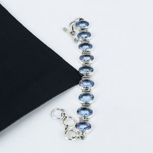 Aigue-marine Gemstone Bracelet en argent sterling 925 fait à la main Bracelet aigue-marine Cadeaux pour femmes Bracelet unisexe Bijoux - Product Image 3