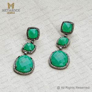ต่างหูเพชรพลอย Chrysoprase ต่างหูเงินสเตอร์ลิง925ชุดปาร์ตี้ต่างหูอัญมณี - Product Image 6