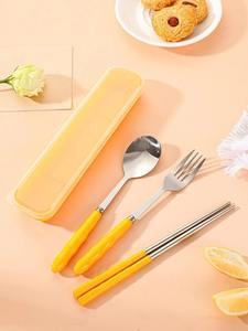 Ensemble de couverts à poignée en résine orange portable avec baguettes étui durable pratique pour les déjeuners et les pique-niques de travail de voyage de l'Inde - Product Image 3