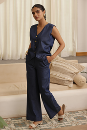 Ensemble coordonné en jean occidental de style nouveau avec chemise sans manches et ensemble coordonné de pantalon assorti pour femmes vêtements indiens et pakistanais - Product Image 5