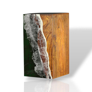 Urne funéraire en bois de rose de style américain artisanale avec incrustation de résine en forme de vague océanique, urne commémorative personnalisable pour les cendres humaines - Product Image 4