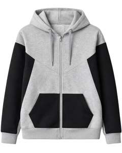 Mens Grey And <b>Black</b> Color Block <b>Zip</b> Up <b>Hoodie</b> Premium Cotton Fleece Hooded Sweatshirt Winter Streetwear OEM Bulk For Men Casuals - Product Image 1