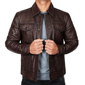 Veste en cuir de qualité pour hommes avec logo à col montant sur le devant Meilleure vente Services de bons matériaux à prix compétitif Vente en gros - Product Image 2