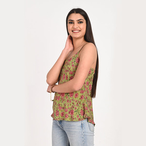 เสื้อกล้ามผ้าสปาเก็ตตี้สายรัดผ้าไหมซารีไซเคิลของผู้หญิงสําหรับฤดูร้อนและชุดชายหาด - Product Image 2