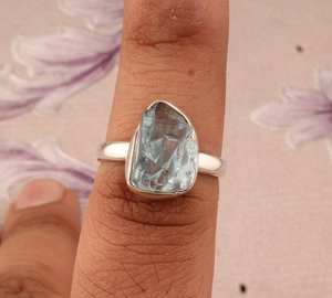 Rough Natural Blue Topaz <b>Ring</b> Handmade 925 Sterling Silver <b>Adjustable</b> <b>Ring</b> Unique Anniversary Gift for Her - Product Image 4