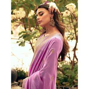 <b>Charming</b> Lavender Embroidered Silk Women's Suit Sets for Event Wear Palazzo Suit - Product Image 3