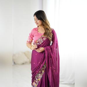 Sari Indio Elegante para Fiesta, Listo para Usar, con Trabajo de Zari Pesado, Seda Nupcial, el Más Vendido al por Mayor - Product Image 6