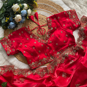Premium Soft Silk <b>Sarees</b> Zari Borde Embroidered work Wedding Collections - Product Image 5