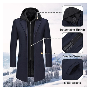 Abrigo de mezcla de lana para hombre, abrigo de fibra de bambú con muescas, abrigo de un solo pecho, gabardina cálida de invierno con bolsillos - Product Image 4