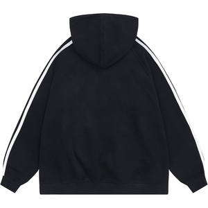 Sudadera con capucha negra Unisex de tendencia para hombre con detalles de rayas blancas y bolsillo delantero Casual Streetwear Pullover 100% algodón polar - Product Image 2