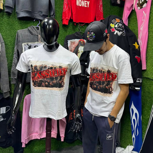 Camiseta de algodón El logotipo frontal es impresión DTF y la palabra posterior es bordado hecho por Tansy Industry Precios bajos - Product Image 1