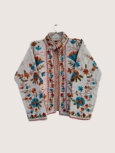 Veste en coton brodée florale bohème, col rond, manches lanternes, grande taille, vêtements d'extérieur décontractés pour adultes, printemps - Product Image 4