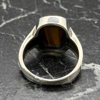 Bague Chevalière Minimaliste Géométrique en Argent Sterling avec Pierre Naturelle Œil de Tigre Marron pour Homme, Cadeau d'Anniversaire IGI
