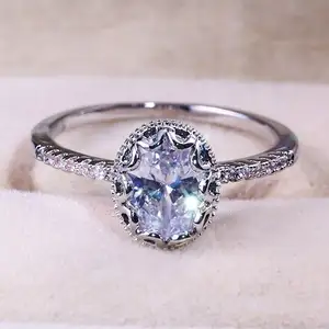 Penjualan paling laris cincin pernikahan pertunangan impian kualitas super 2 Ct cincin janji berlian imitasi berlapis perak dengan harga grosir