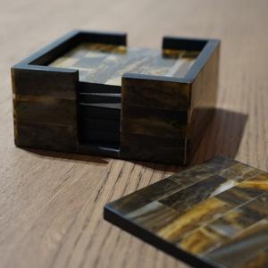 Sous-verre moderne en corne de buffle 4 pièces et utilisé à la main pour la vente de vaisselle artisanale et sous-verre en corne à carreaux - Product Image 1