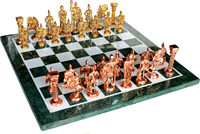 Jeu d'échecs en marbre vert à collectionner en laiton pièces d'échecs romains pions décoratif pierre échecs décor à la maison 15 pouces
