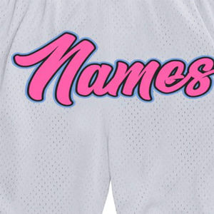 Pantalones Cortos de Baloncesto Personalizados Blancos con Ribete Rosa y Negro, Número, Nombre y Logotipo Bordados, Pantalones Cortos Deportivos de Malla Transpirable - Product Image 6