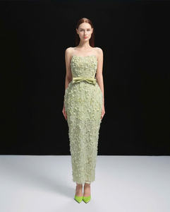 3D Floral Bodycon Gown Long Pastel Green <b>Evening</b> <b>Dress</b> Figure Hugging to Flatter <b>Seductive</b> Curves Made in Vietnam - Product Image 1