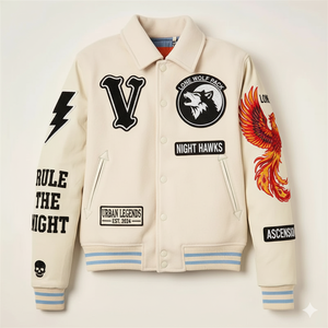 Vestes universitaires personnalisées en gros Veste Letterman en laine automne hiver avec manches en cuir et broderie en chenille - Product Image 1