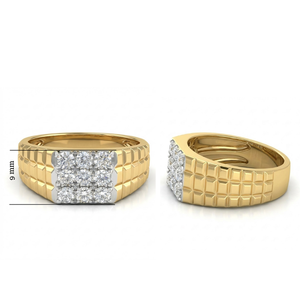Bague Chevalière Homme en Or Jaune Massif 18 carats avec Diamants Naturels Véritables, Bande Massif à Trois Rangs Pavés, Bijou de Luxe Raffiné - Product Image 4