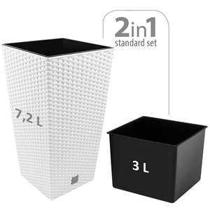 Ensemble de 4 pots à fleurs Rato de 7,2 L avec insert 17x17x32,4 cm en blanc + 1 ensemble de 6 outils de jardin GRATUIT - Product Image 2