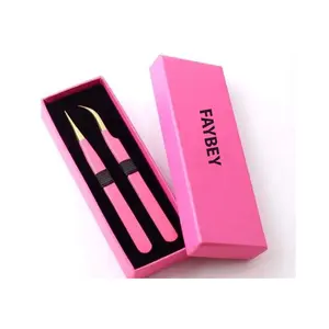 Stainless Steel FAYBEY Tweezers 2 Pcs Set - Straight and Curved Pointed Tweezers for Women Personal Eye LASH EXTENSION TWEEZE