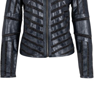 Kivotech เสื้อแจ็คเก็ตผู้หญิงแบบมีซิปพร้อมกลิตเตอร์100% แจ็คเก็ตหนังแท้ - Product Image 5