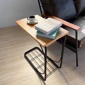 Jer Chia Industrial-Style Oak Finish <b>C</b>-<b>Shaped</b> Side <b>Table</b> for Home Snacks and Coffee in Living Room Furniture - Product Image 6