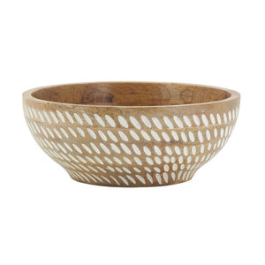 Bol de service en bois de manguier artisanal, rond, blanc, teinté, décoratif, pour salade de fruits, vaisselle pour la maison et les restaurants - Product Image 1