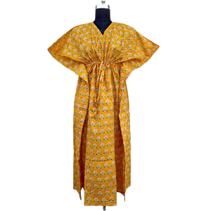 Caftan Handblock Bagru Tissu en coton imprimé Robe longue décontractée pour femmes - Product Image 1