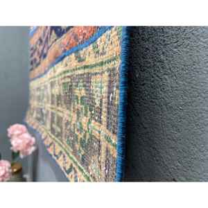 Alfombra Turca Vintage Pequeña de 3x3.6 pies, Alfombra Azul de Lana Marroquí - Product Image 2