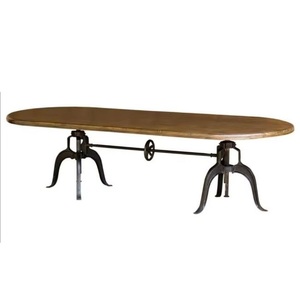 Ensemble de table à manger moderne de haute qualité en bois de manguier massif avec base en fer, 4 places, réglable en hauteur, meubles de maison industriels - Product Image 2
